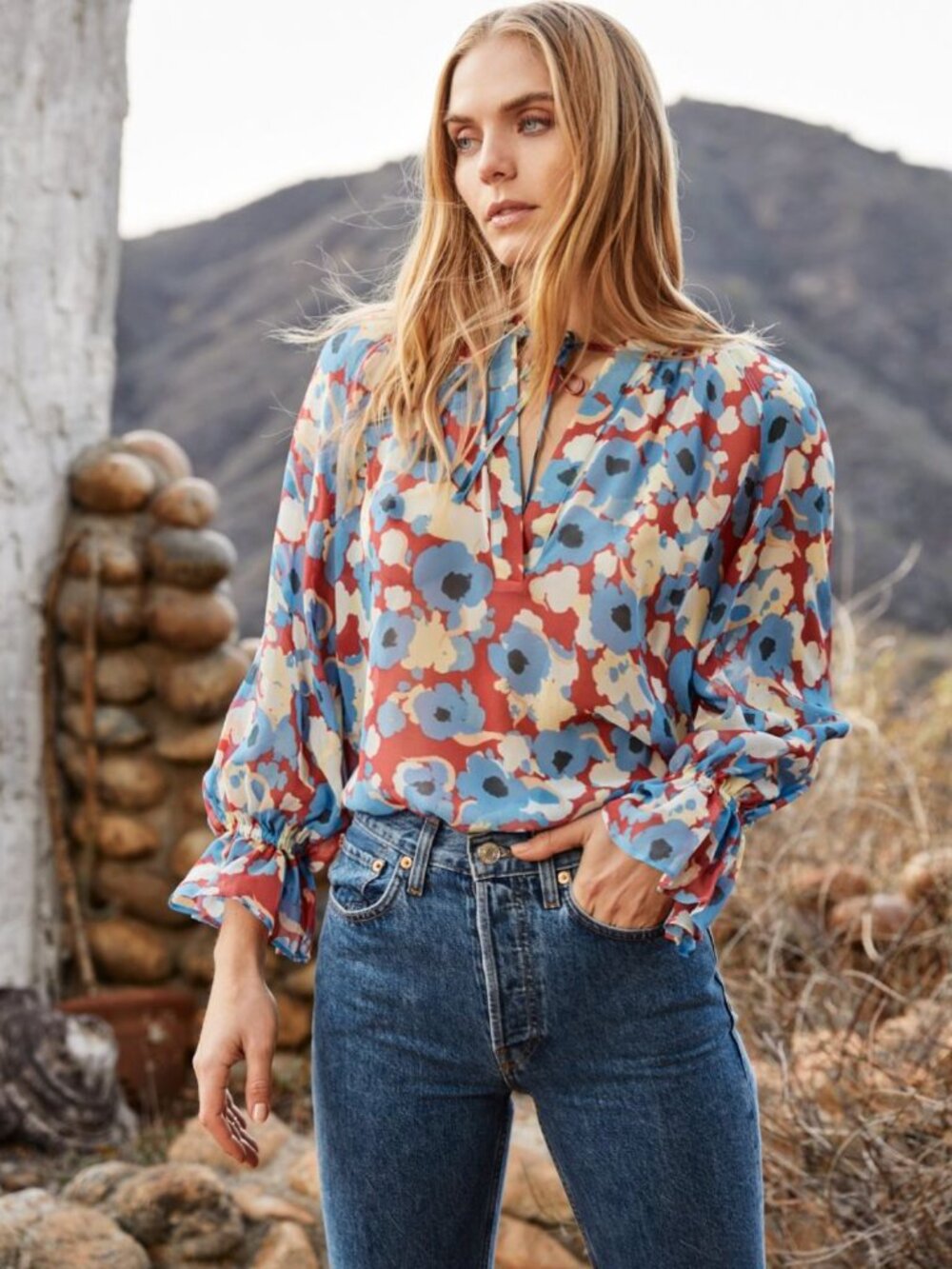Joie | Cecarina 100% Silk Floral Peasant Top Romantic Bohemian